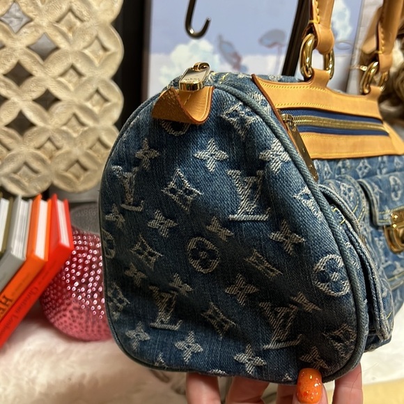 LOUIS VUITTON Speedy Neo Handbag Blue Monogram Denim Satchel - Picture 5 of 13